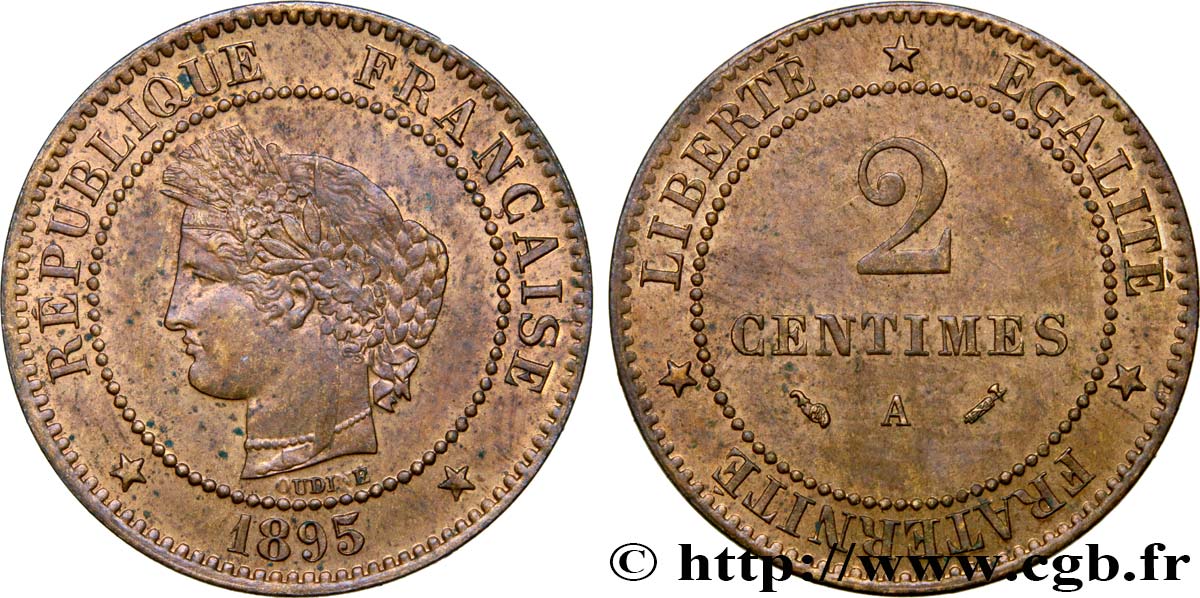 2 centimes Cérès 1895 Paris F.109/21 SUP58 