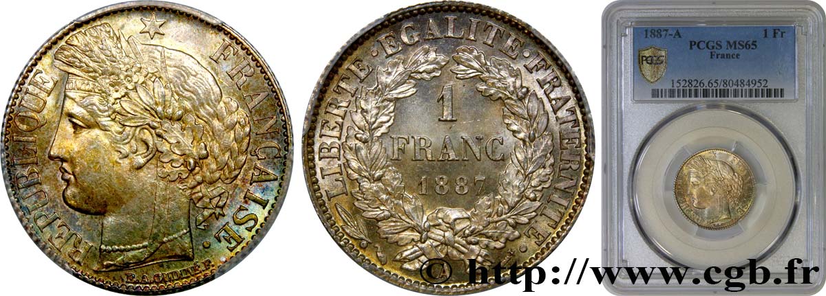 1 franc Cérès, IIIe République 1887 Paris F.216/9 MS65 PCGS
