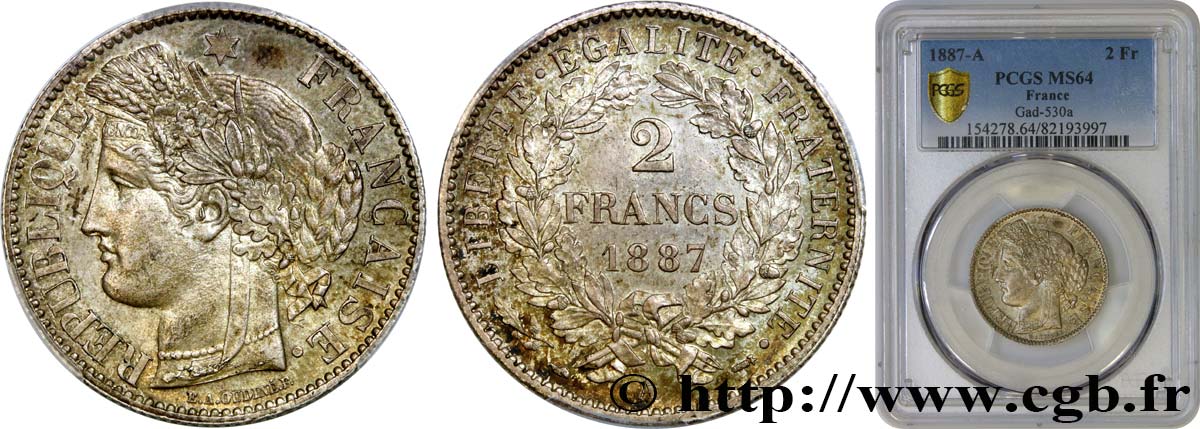 2 francs Cérès, avec légende 1887 Paris F.265/13 SPL64 PCGS