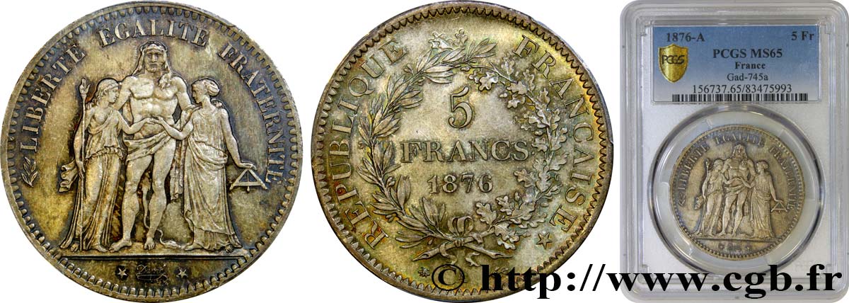 5 francs Hercule 1876 Paris F.334/17 ST65 PCGS