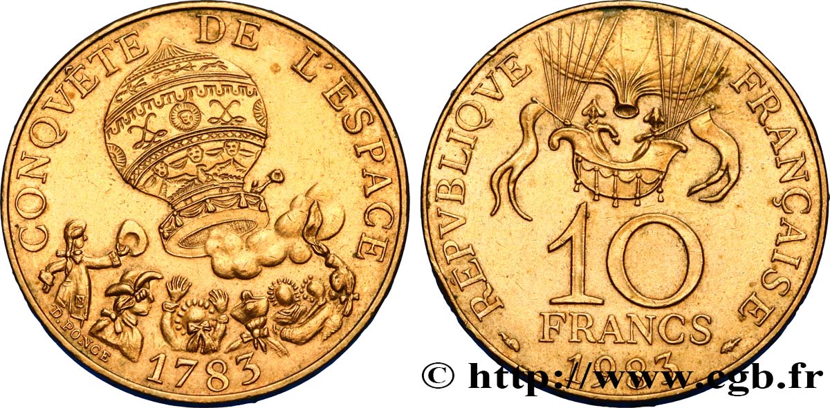 10 francs Conquête de l’Espace 1983  F.367/2 MBC50 