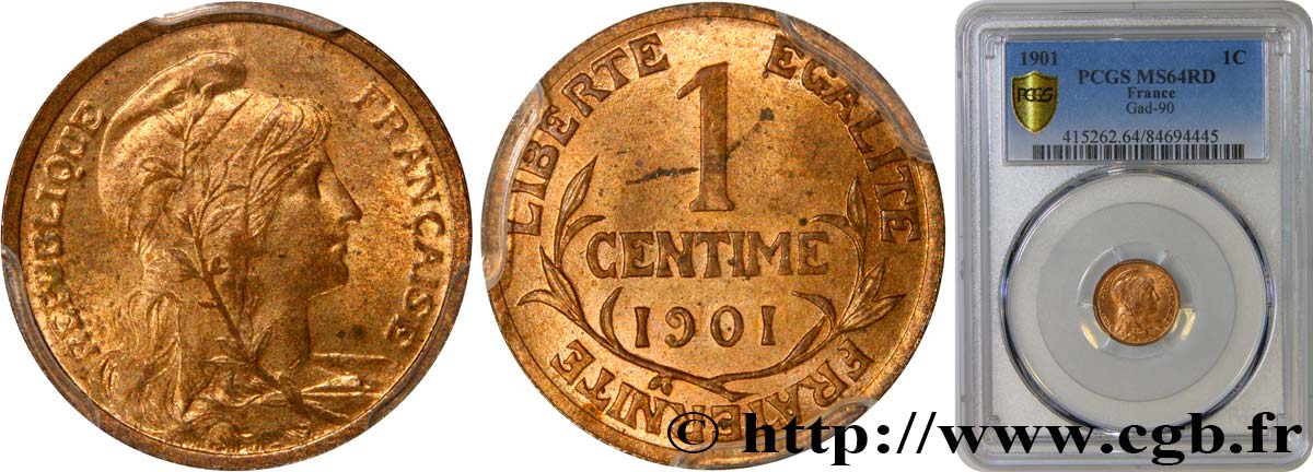 1 centime Daniel-Dupuis 1901 Paris F.105/6 MS64 PCGS