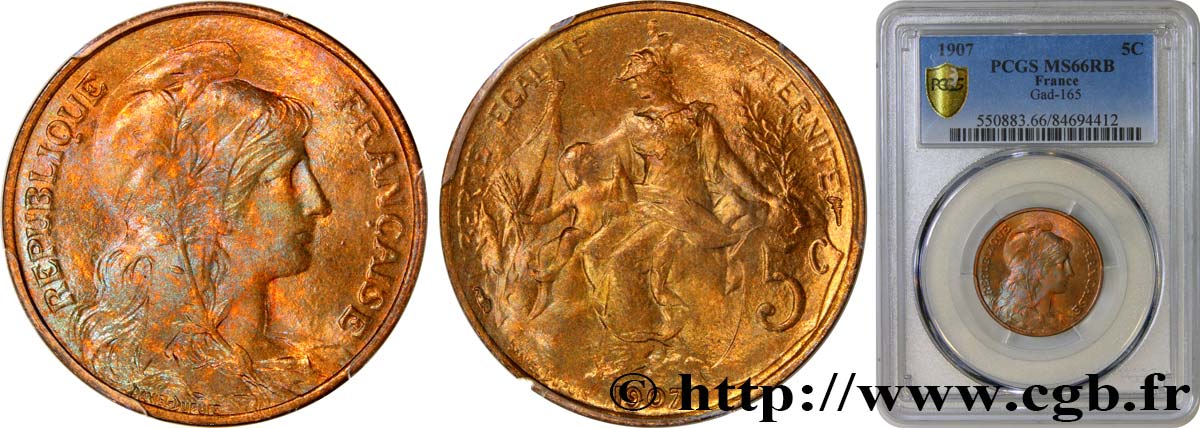 5 centimes Daniel-Dupuis 1907  F.119/17 ST66 PCGS