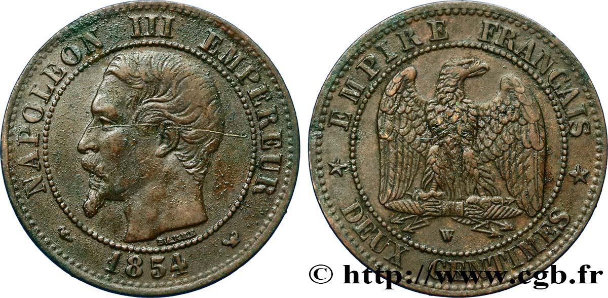 Deux centimes Napoléon III, tête nue 1854 Lille F.107/18 TTB48 