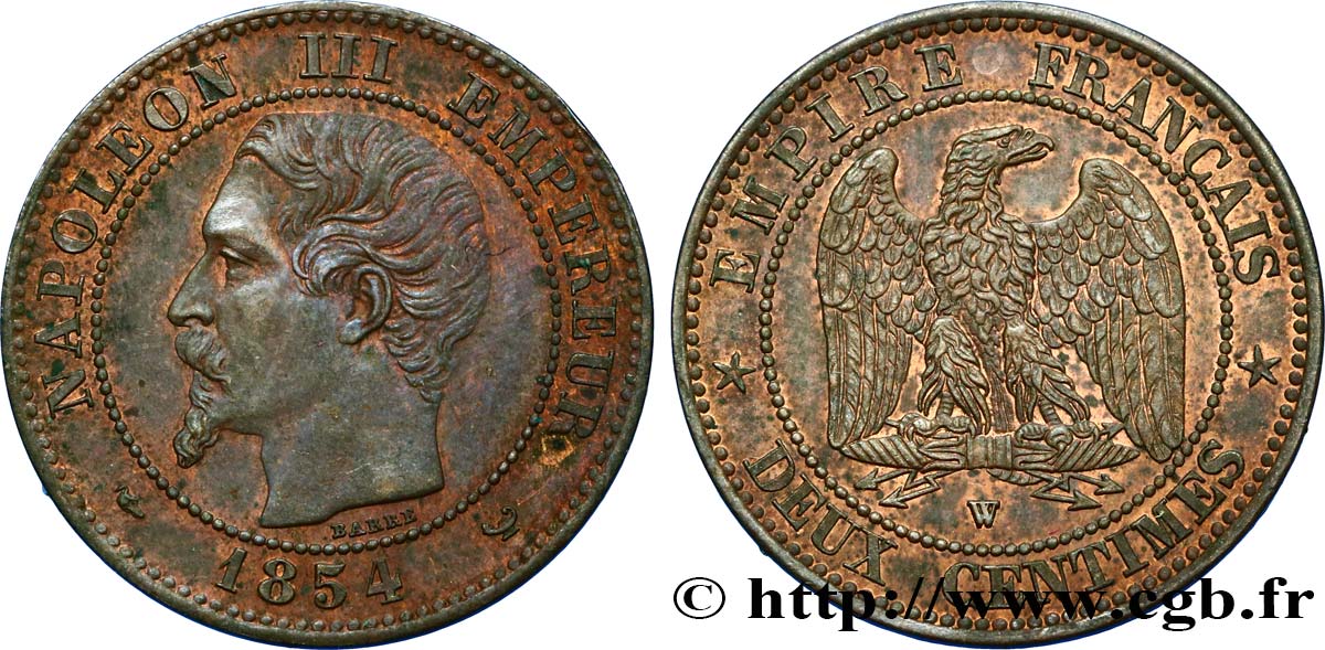 Deux centimes Napoléon III, tête nue 1854 Lille F.107/18 SPL55 