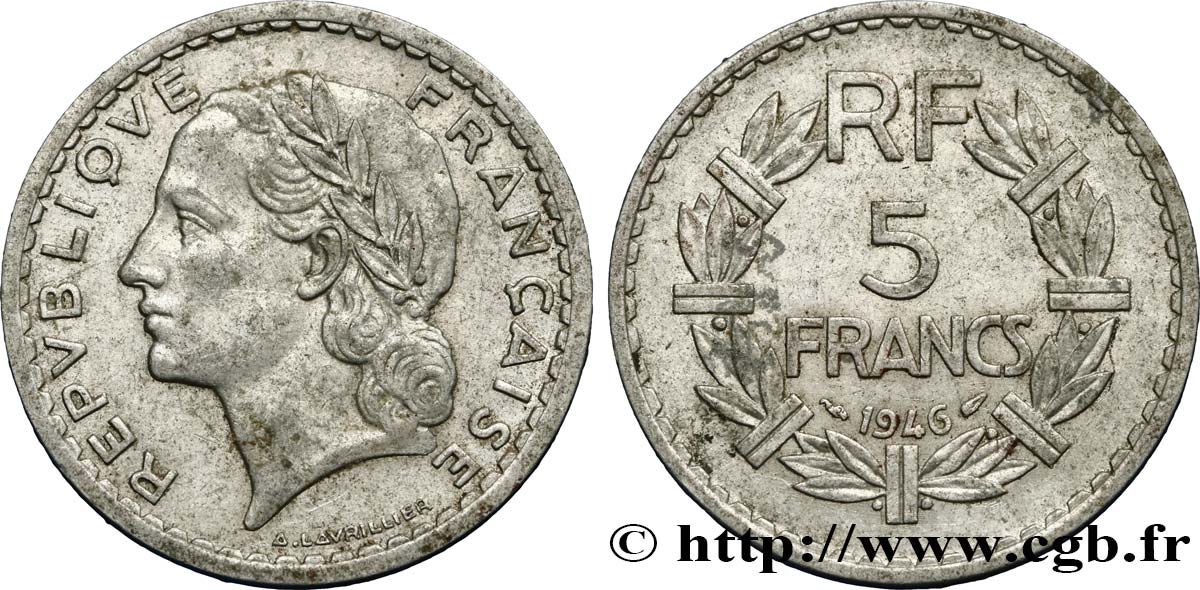 5 francs Lavrillier, aluminium 1946  F.339/6 MBC48 