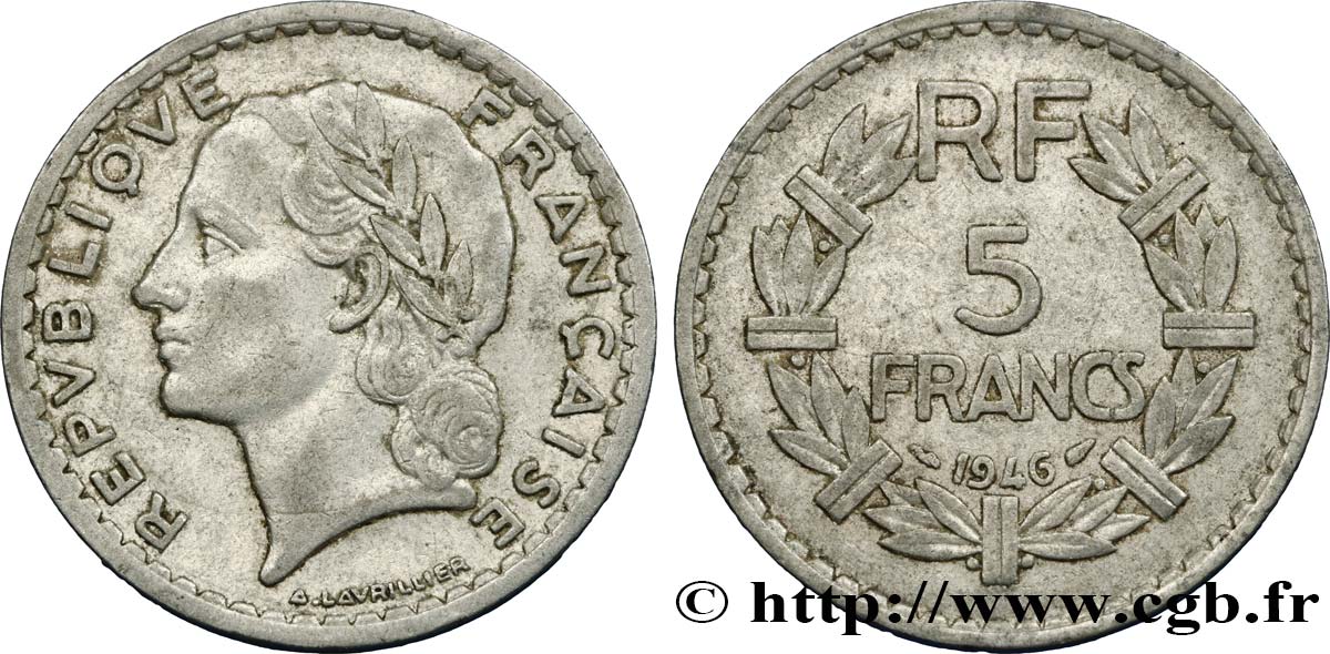 5 francs Lavrillier, aluminium 1946  F.339/6 BB45 
