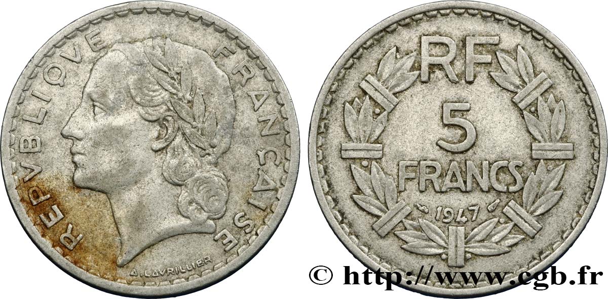 5 francs Lavrillier, aluminium 1947  F.339/9 BB45 