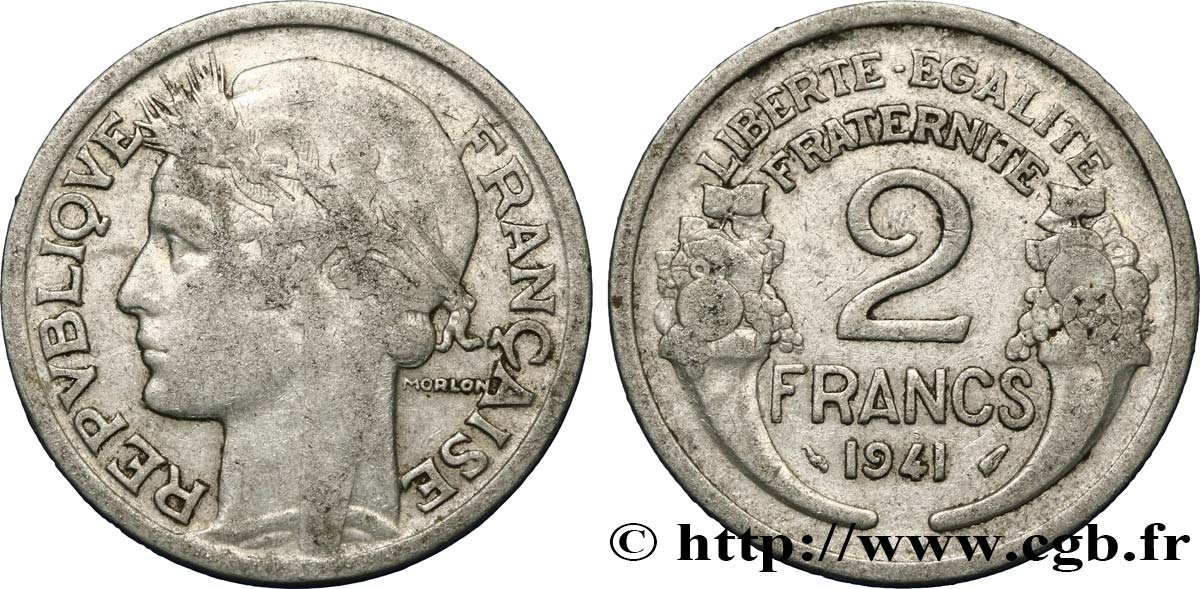 2 francs Morlon, aluminium 1941  F.269/2 VF35 