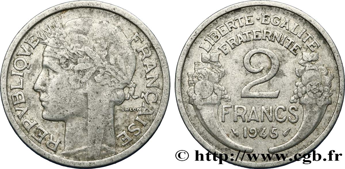 2 francs Morlon, aluminium 1945  F.269/5 VF35 