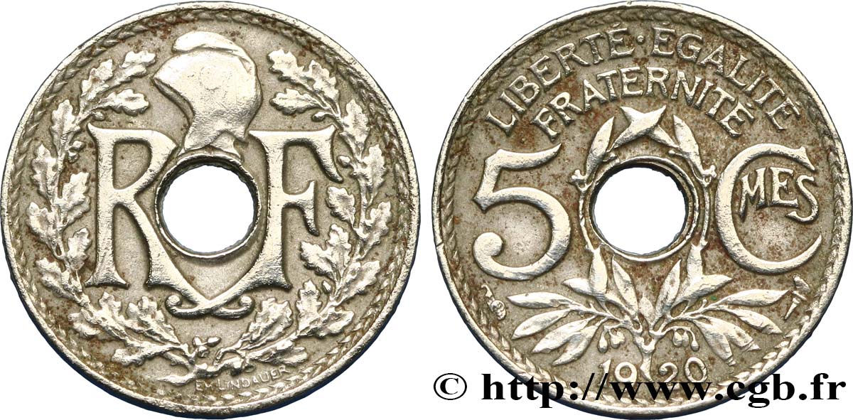 5 centimes Lindauer, petit module 1920 Paris F.122/2 BC+ 