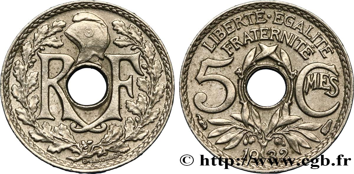 5 centimes Lindauer, petit module 1932 Paris F.122/15 AU58 