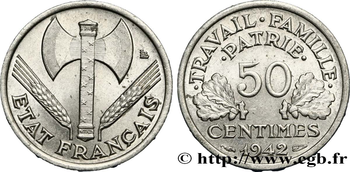 50 centimes Francisque, lourde 1942 Paris F.195/3 MS62 