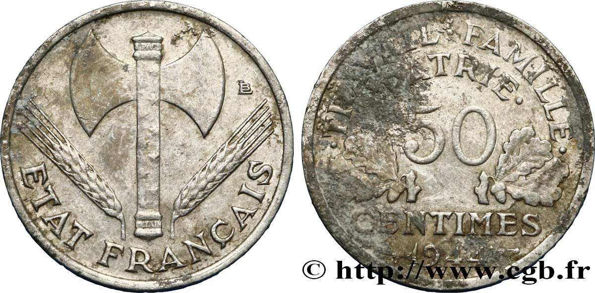 50 centimes Francisque, légère 1944  F.196/4 S 