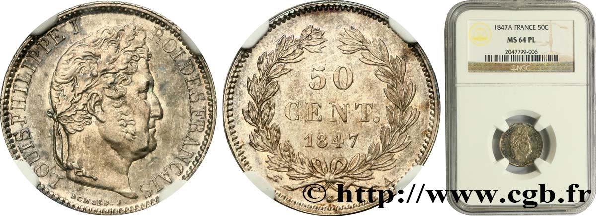 50 centimes Louis-Philippe 1847 Paris F.183/13 MS64 NGC