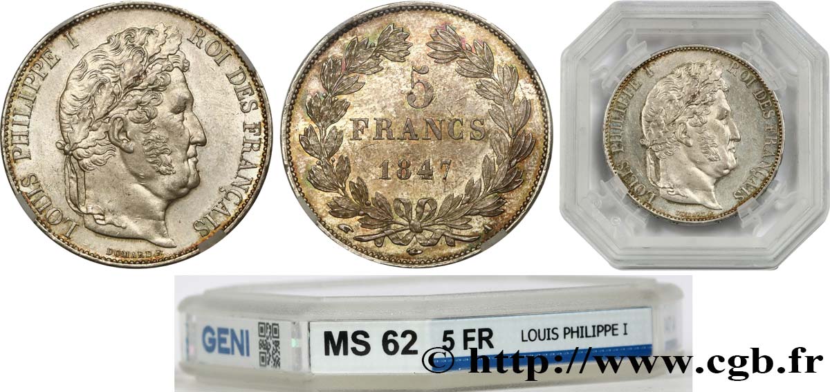 5 francs IIIe type Domard 1847 Paris F.325/14 MS62 GENI