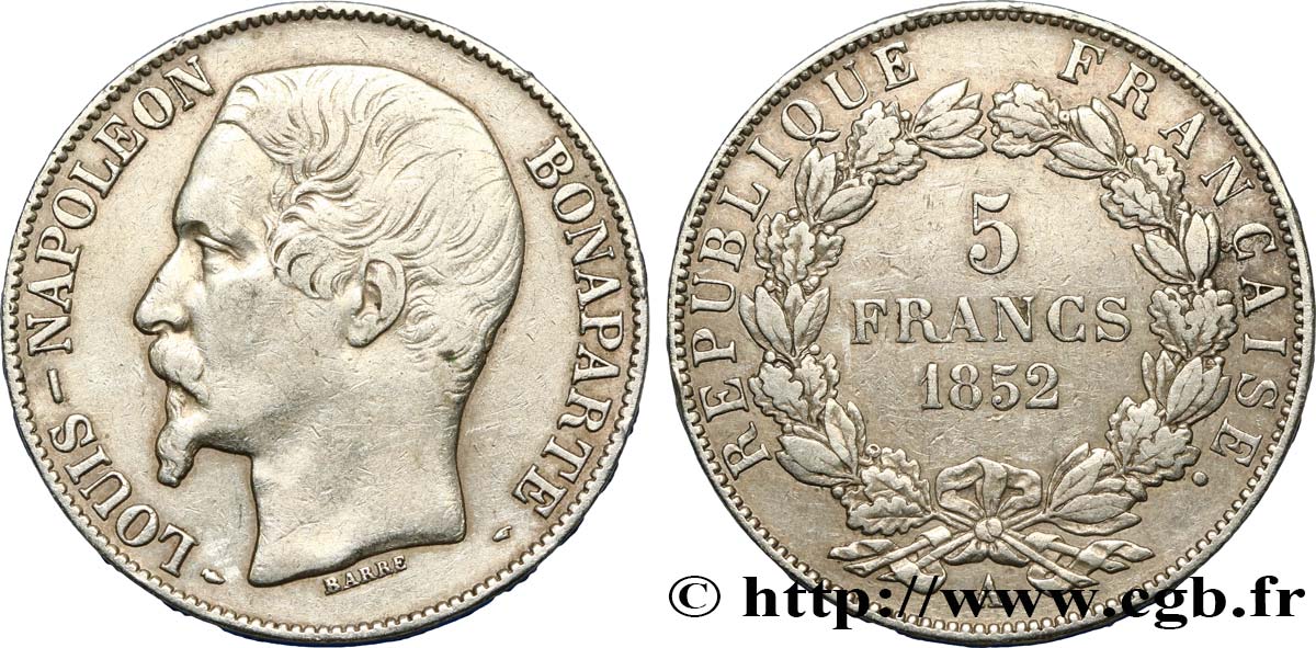 5 francs Louis-Napoléon, 1er type 1852 Paris F.329/1 TB+ 