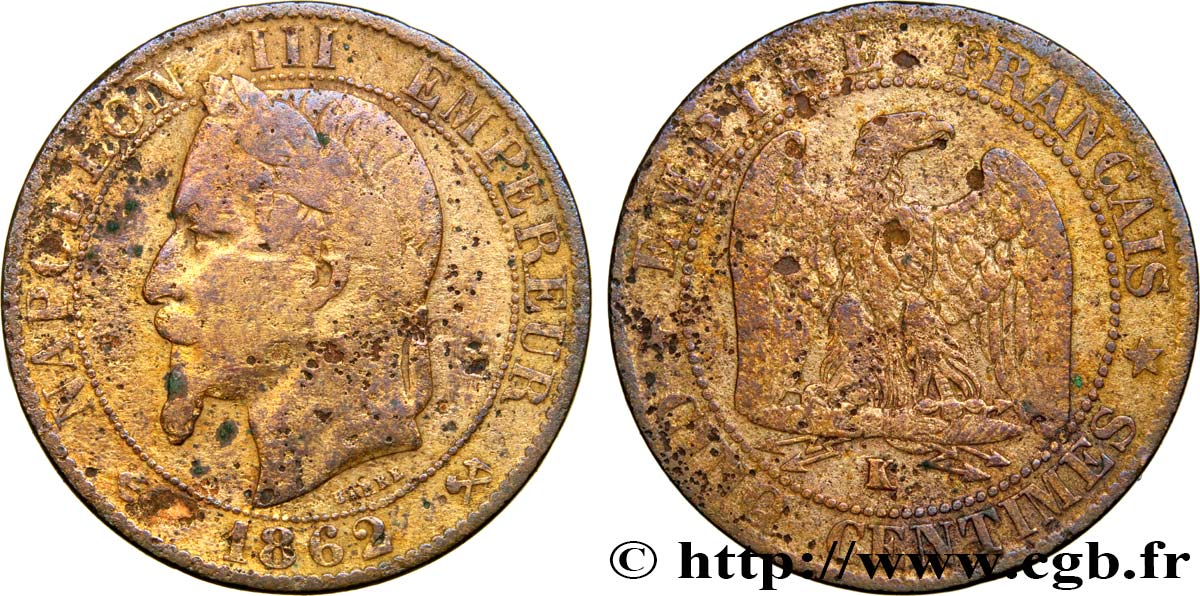Cinq centimes Napoléon III, tête laurée 1862 Bordeaux F.117/9 VF 