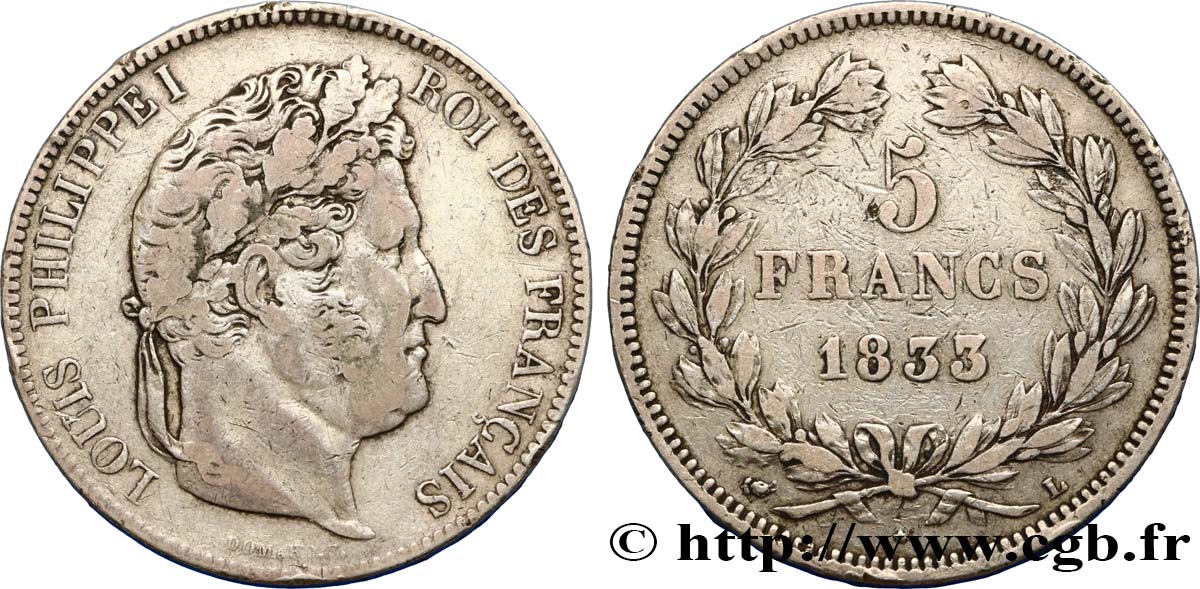 5 francs IIe type Domard 1833 Bayonne F.324/22 S 
