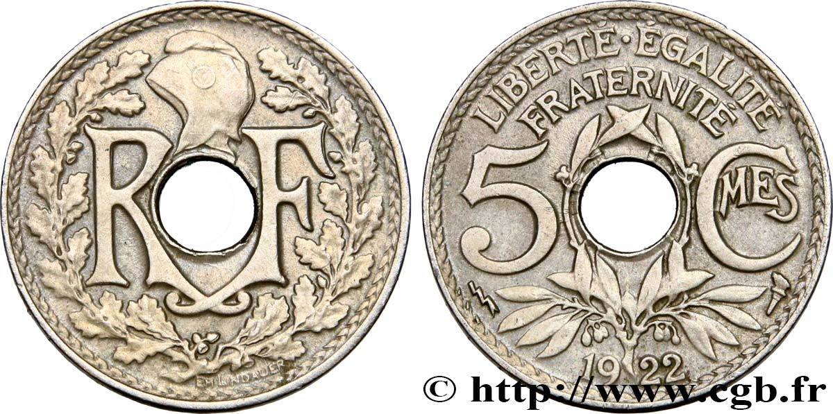 5 centimes Lindauer, petit module 1922 Poissy F.122/5 AU52 