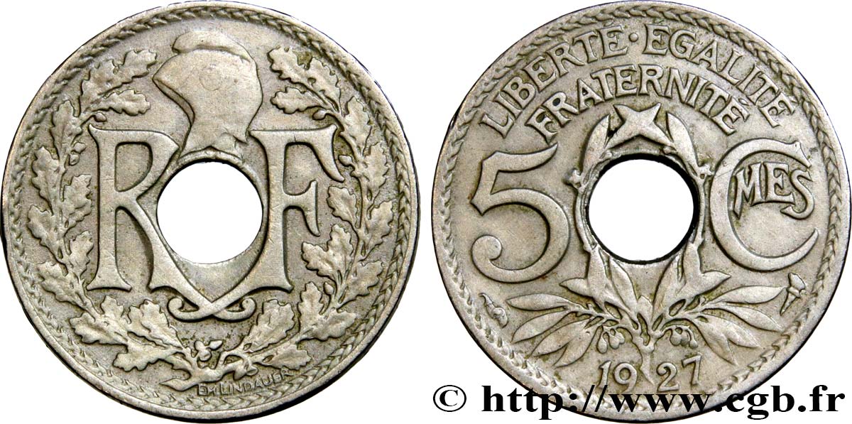 5 centimes Lindauer, petit module 1927  F.122/12 S38 