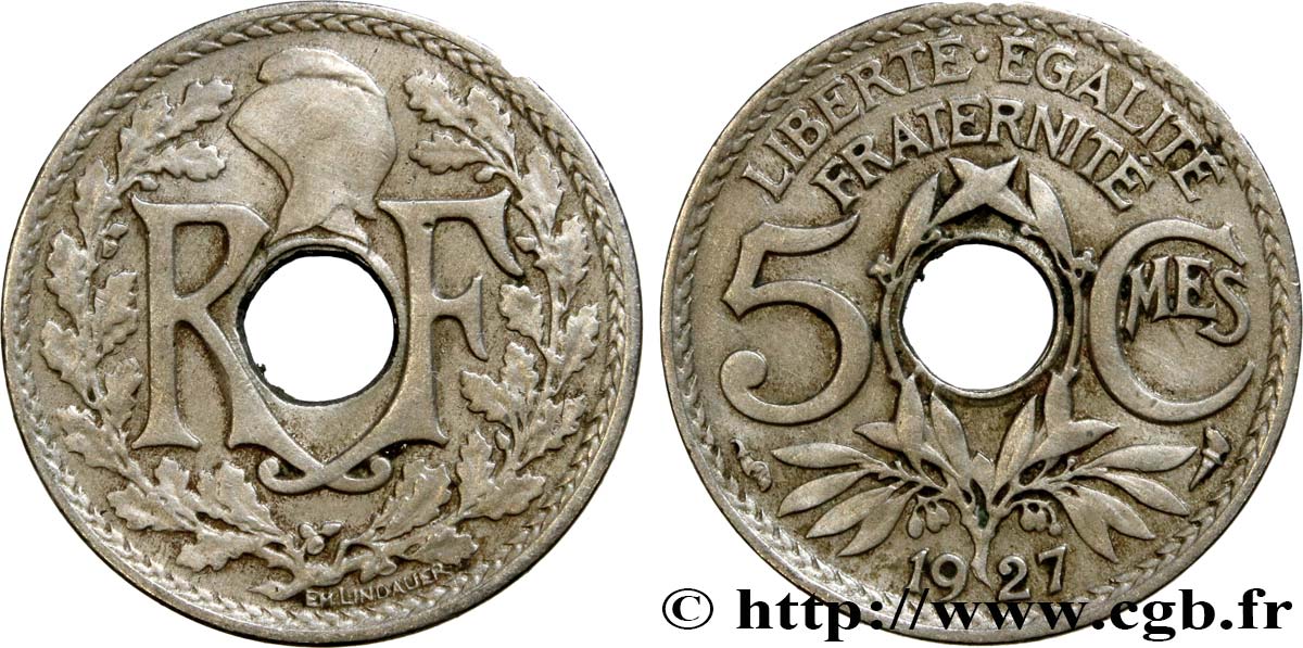 5 centimes Lindauer, petit module 1927  F.122/12 BB40 
