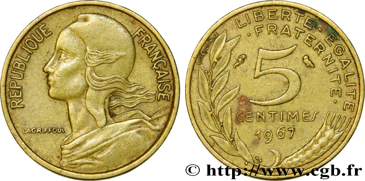 5 centimes Marianne 1967 Paris F.125/3 BB40 