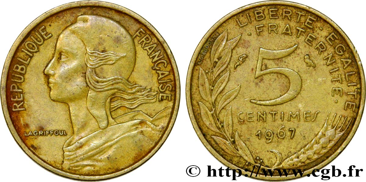 5 centimes Marianne 1967 Paris F.125/3 VF35 