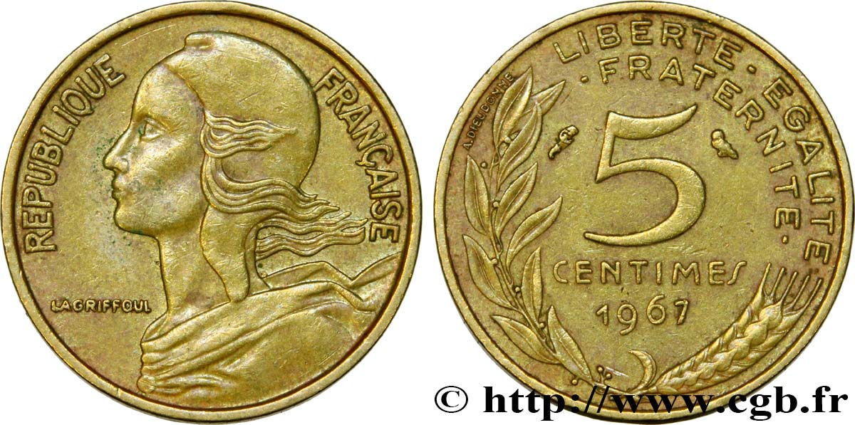 5 centimes Marianne 1967 Paris F.125/3 BB50 