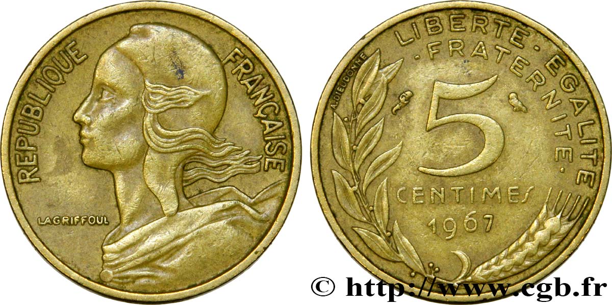 5 centimes Marianne 1967 Paris F.125/3 TB35 