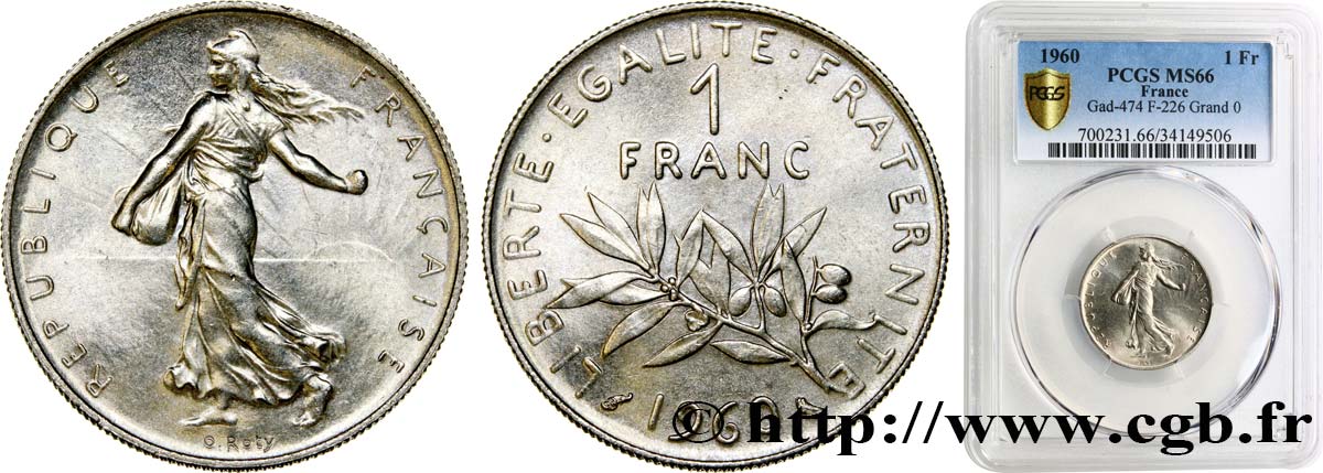 1 franc Semeuse, nickel, avec le gros 0 1960 Paris F.226/5 MS66 PCGS
