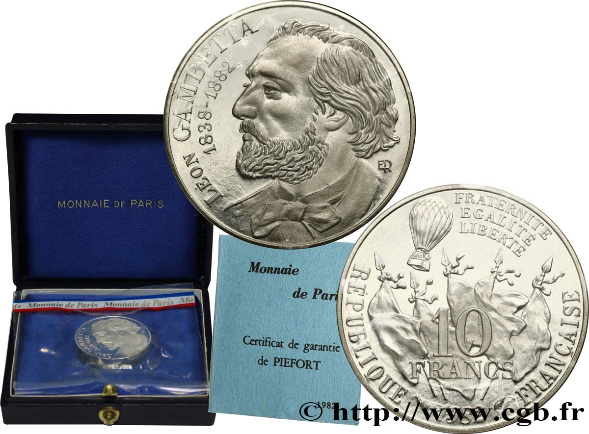 Piéfort argent de 10 francs Gambetta 1982 Paris GEM.187 P2 FDC 