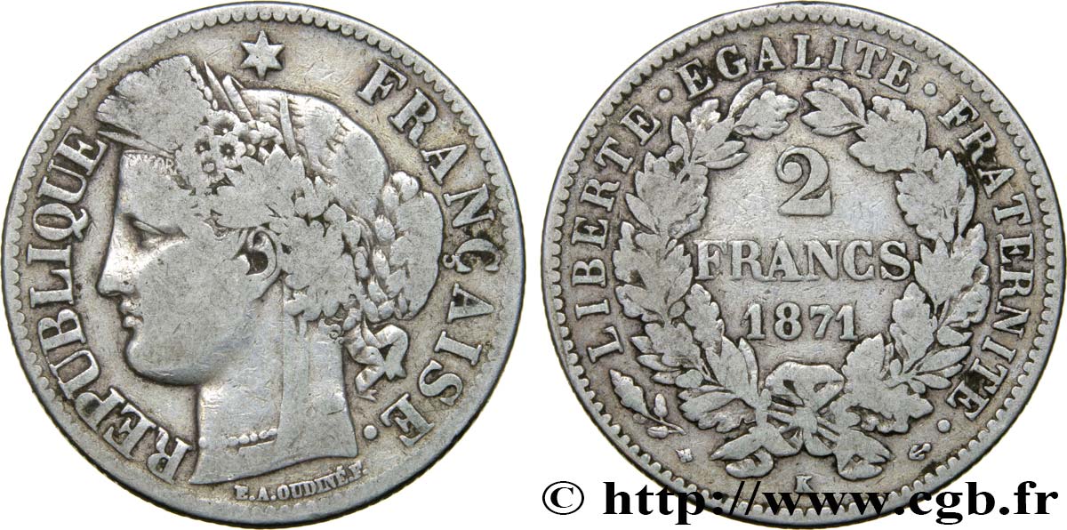 2 francs Cérès, avec légende 1871 Bordeaux F.265/7 TB20 