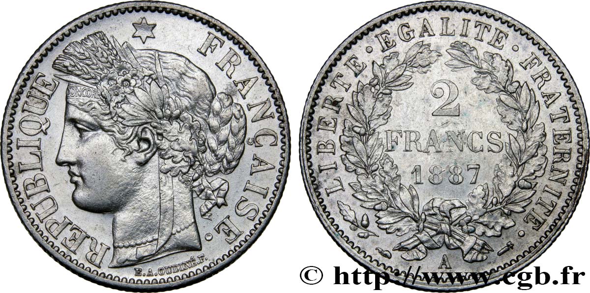 2 francs Cérès, avec légende 1887 Paris F.265/13 TTB52 