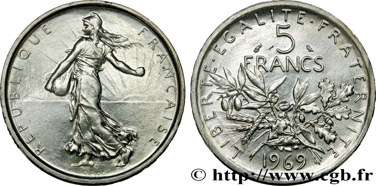5 francs Semeuse, argent 1969 Paris F.340/13 SC64 