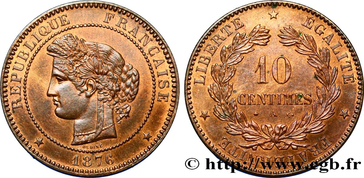 10 centimes Cérès 1876 Paris F.135/16 SPL60 