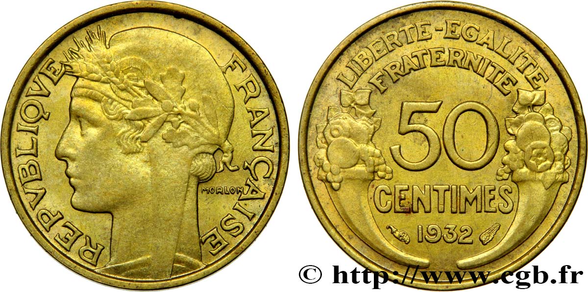 50 centimes Morlon, avec raisin, 9 et 2 ouverts 1932  F.192/7 EBC58 