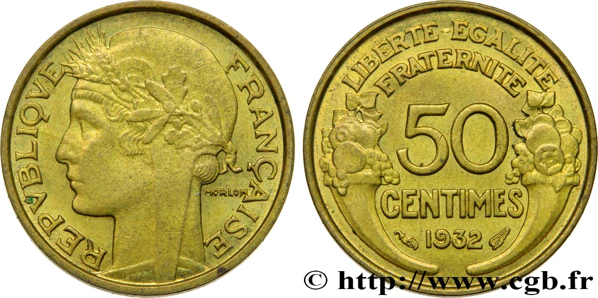 50 centimes Morlon, avec raisin, 9 et 2 ouverts 1932  F.192/7 EBC60 