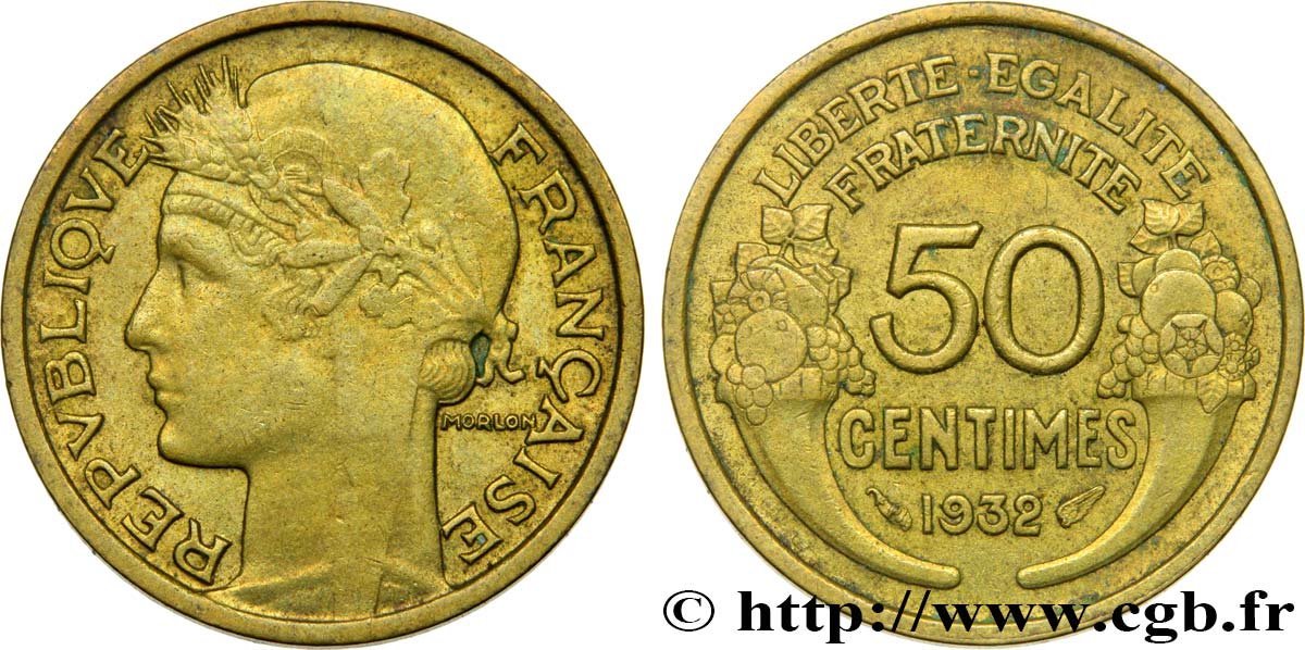 50 centimes Morlon, sans raisin ni fruit, 9 et 2 fermés 1932  F.192/9 BB50 