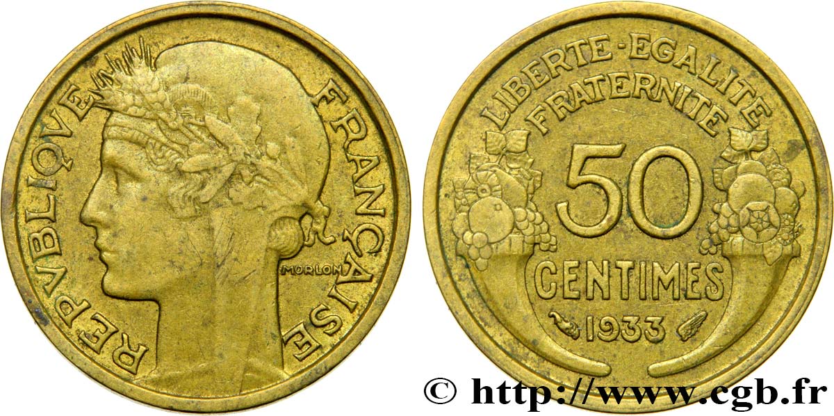 50 centimes Morlon, sans raisin, 9 ouvert 1933  F.192/10 XF48 