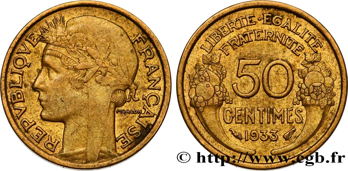 50 centimes Morlon, sans raisin, 9 ouvert 1933  F.192/10 AU50 