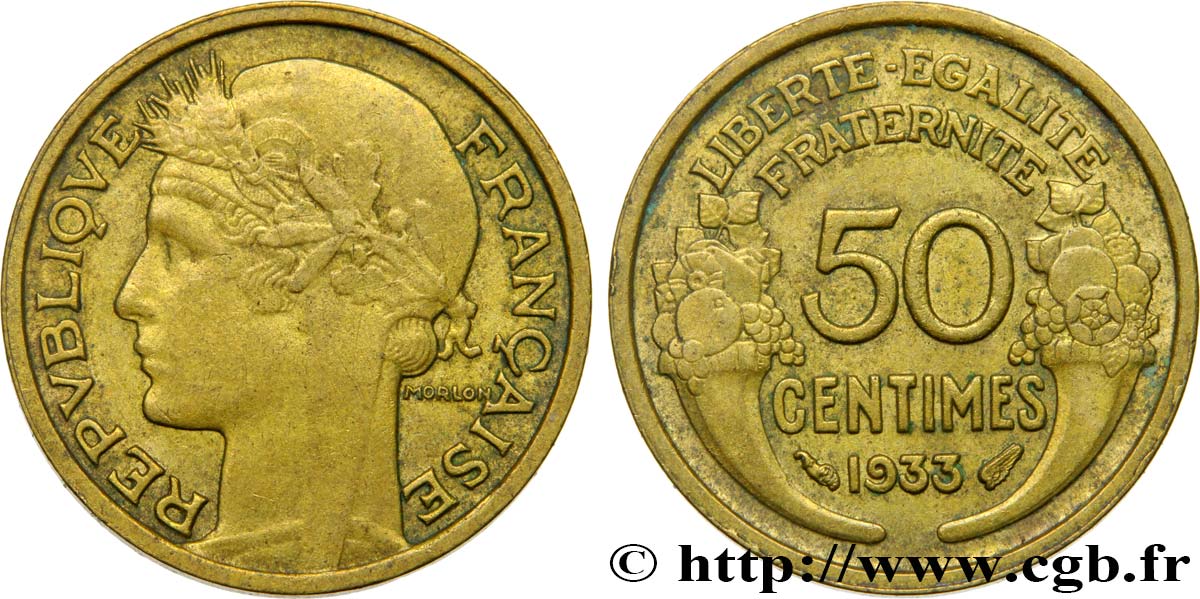 50 centimes Morlon, sans raisin, 9 ouvert 1933  F.192/10 SS50 