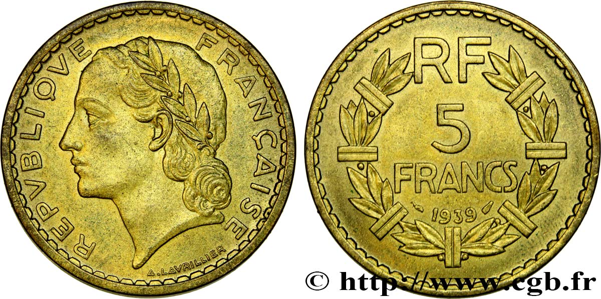 5 francs Lavrillier, bronze-aluminium 1939  F.337/3 EBC62 