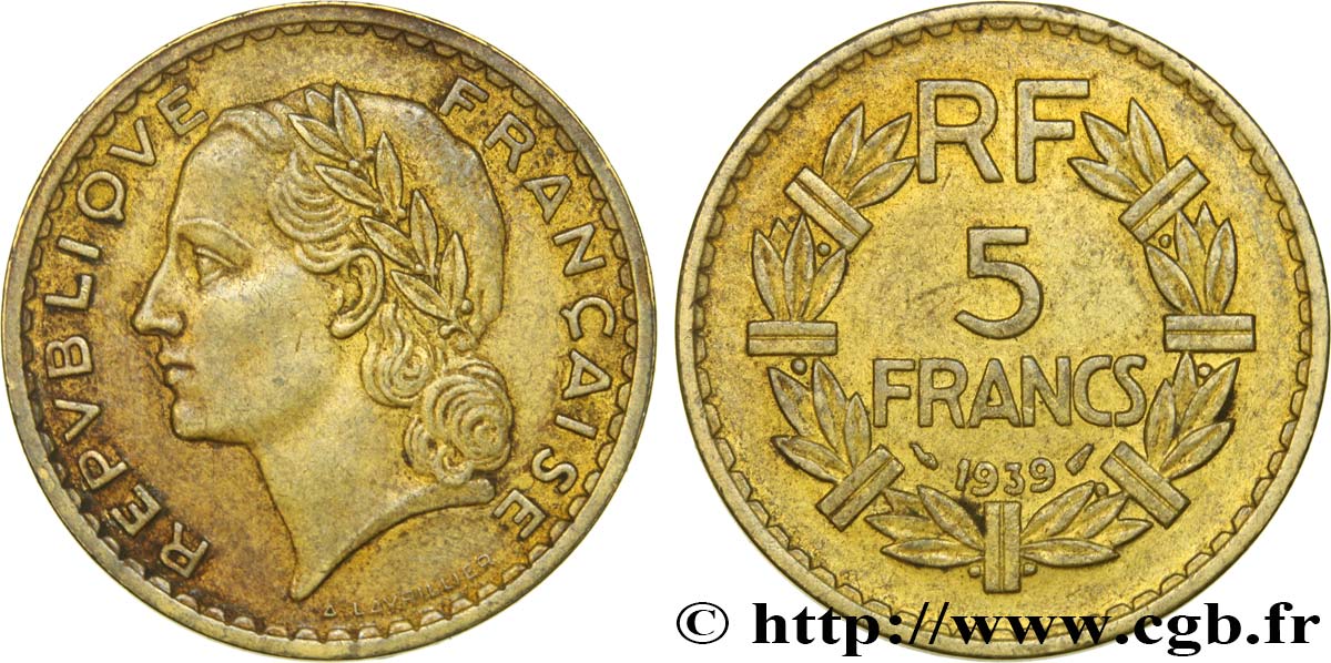 5 francs Lavrillier, bronze-aluminium 1939  F.337/3 BB50 