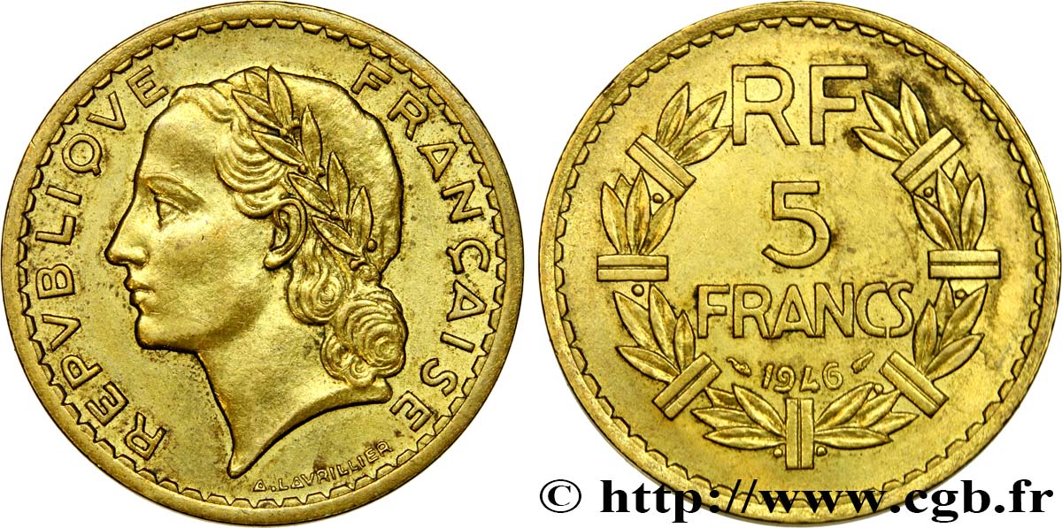 5 francs Lavrillier, bronze-aluminium 1946  F.337/7 AU52 