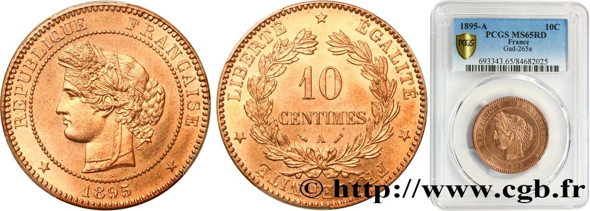 10 centimes Cérès 1895 Paris F.135/40 MS65 PCGS