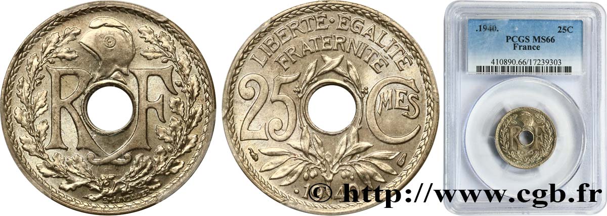 25 centimes Lindauer, maillechort 1940  F.172/4 FDC66 PCGS