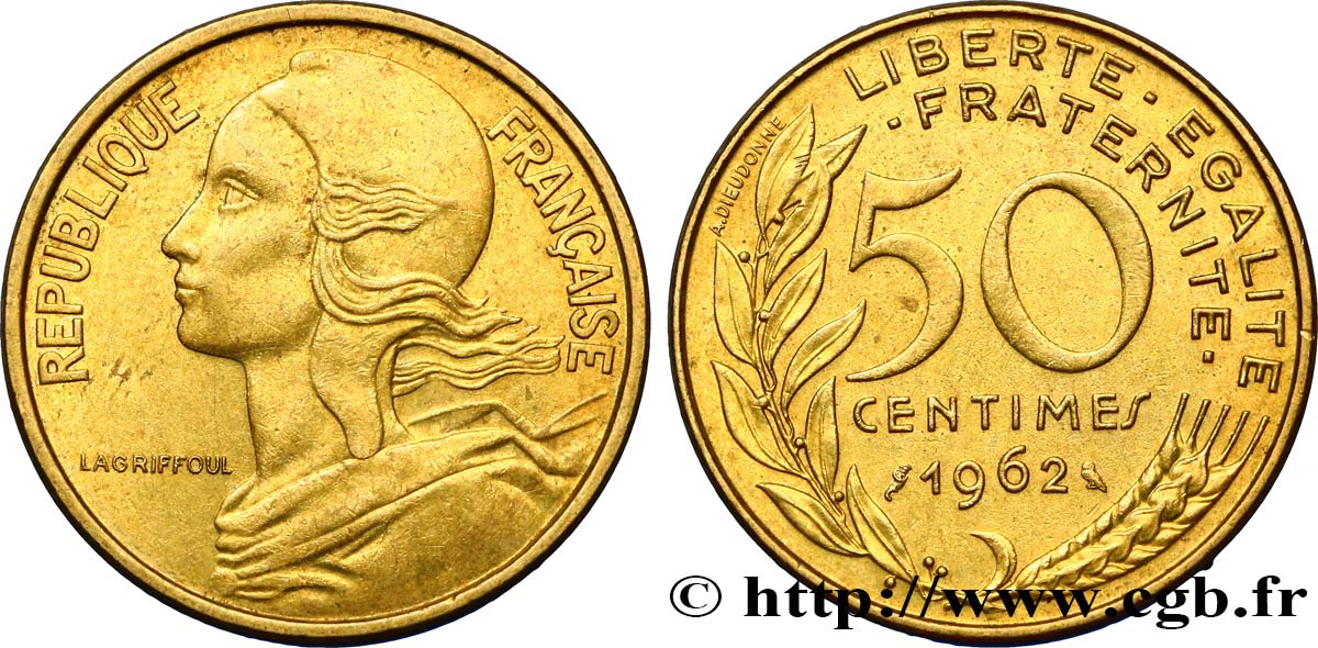 50 centimes Marianne, col à 4 plis 1962 Paris F.197/3 BB52 