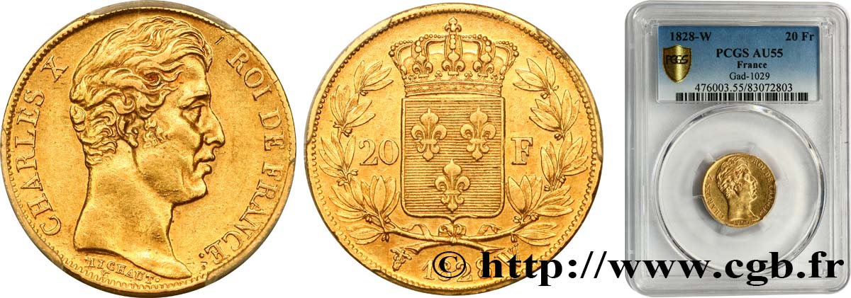 20 francs or Charles X 1828 Lille F.521/4 AU55 PCGS