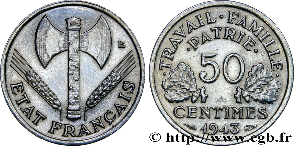 50 centimes Francisque, légère 1943  F.196/2 TTB+ 